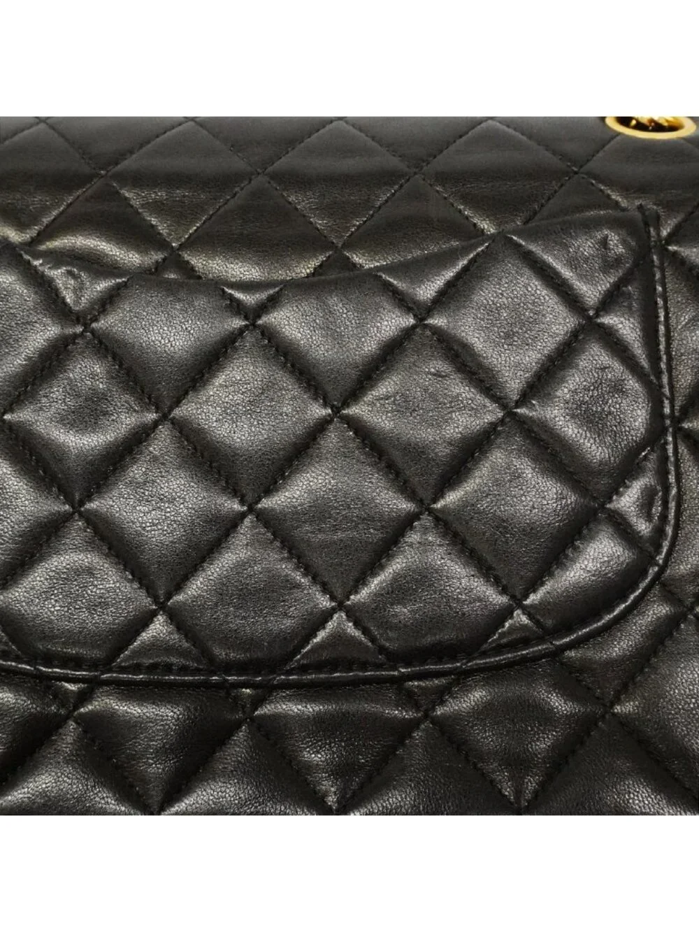 Chanel Shoulder Bag Quilted Lambskin Black Gold